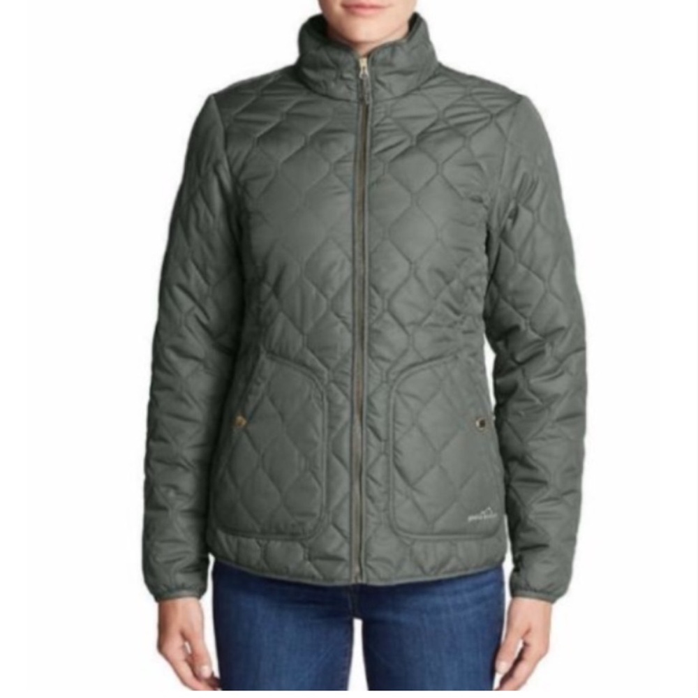 Eddie Bauer Quilted Olive Green Lightweight Utility Jacket